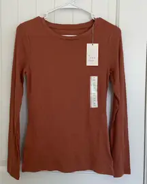 NEW A New Day women’s tan brown ribbed texture stretchy‎ long sleeve shirt XS