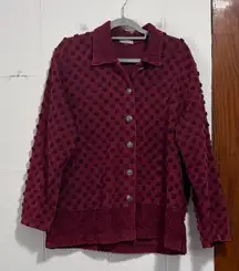 FOCUS USA Burgundy Textured Dot Button Front Jacket Women's Size L Art To Wear