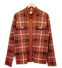 Joie Plaid Shacket Soft Knit Full Zip Sweater Jacket Rust Black White Size Large