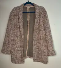 Nanette Lepore Pink‎ Tweed Metallic Open Front Blazer Women’s XL Classic Work