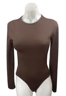 Edikted Brown Long Sleeve Crew Neck Open Back Cutout T Shirt Bodysuit Top Size S