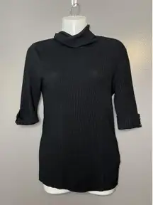 Premise Studio Sweater Womens Large Black Ribbed Knit Cowl Neck 3/4 Sleeve