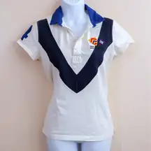Rugby Ralph Lauren White Polo Shirt Blue Collar Game To The Last 2004‎ Medium