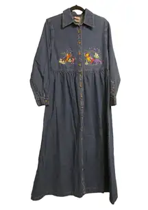 Disney Womens Shirt Dress Blue Denim Long Sleeve Embroidered Winnie The Pooh M
