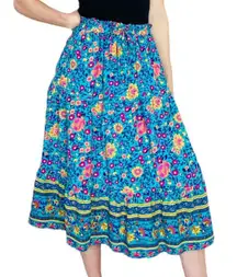 NWOT  Blue Colorful Floral Bohemian Midi Skirt