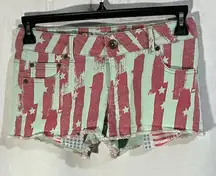 Love Culture‎ Jeans Patriotic Distressed Short Shorts Mint/Red/Stars Size 5