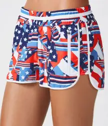 Fabletics Tyson Track Shorts Womens XS Patchwork Pride Red White Blue Zip Pocket