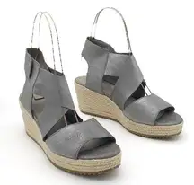 Eileen Fisher Willow Wedge Cross Strap Espadrille Gray Metallic Leather Size 9