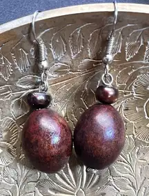 Tagua Nut &‎ Stone Beaded Dangle Earrings Artisan Natural Jewelry