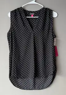 Vince Camuto sz‎ S black white polka dot sleeveless blouse NWT