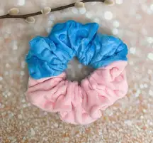 Large Blue And Pink Two Tone Minky Dots Scrunchie Hair Tie Hair Accessory