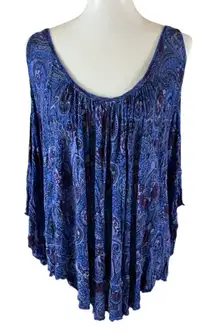 Free‎ People Blue Purple Paisley Tunic Boho Oversized Flowy Top M Festival Vibes