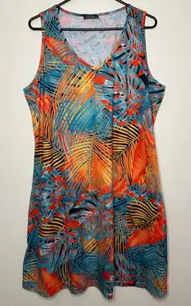 Ofeefan Tropical Printed V-Neck Sleeveless Mini Dress with Pockets Size XL