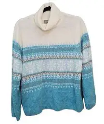 Croft and Barrow Fair Isle Sweater Women Petite Large Blue Ivory Warm Turtleneck