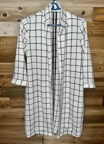 Blu Pepper White Checkered Long Blazer