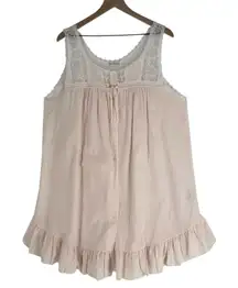 Miss Elaine Womens L Nightgown Cotton Pink Lace Sleeveless Ruffle Button Front