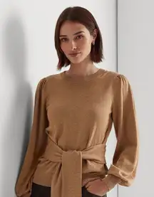 Lauren Ralph Lauren Belted Cotton-Modal Sweater in Classic Camel Sz Large