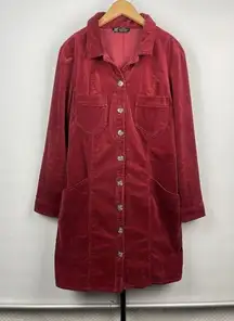 ZARA  Red Corduroy Velvet Long Sleeve Button Up Collared Shirt Dress Size L