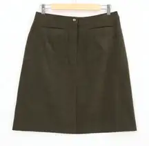 Olive Green Vegan Suede Skirt Fall Transitional‎ Pockets Preppy Academia Size 12