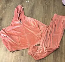 Victoria Secret Cropped Velour Track Suit peach orange size L