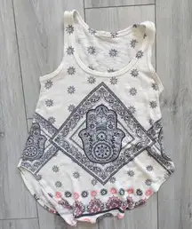 Gaze Spiritual Hamsa Hand Tee Scoop Neck Yoga Casual Floral Cream Tank Top