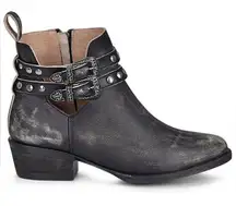 Circle G Black Corral Leather Distressed Studded Harness Belt Round Toe Booties