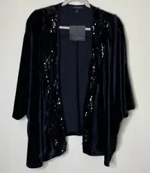 Andrew Marc NY Wrap Cardigan Black Velvet Sweater Top Blouse Sequin One Size NEW