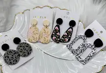 Set of Four Stylish Fashion Earrings, floral prints & leopard print