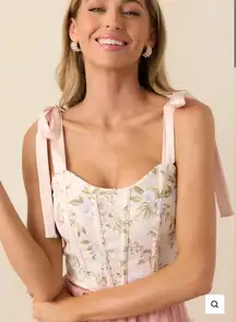 Mine Size M Floral Corset Pastel Pink Bow Strap Feminine Parisian Summer‎ NWT