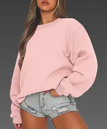 NWT Caracilia Oversized Fleece Crewneck Sweatshirt Pink Cozy Pullover – Small