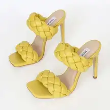 $128 Steve Madden Kenley Yellow Braided Square Toe Heels Stiletto Size 7