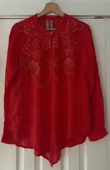 Johnny Was Elegant Orange Embroidered Cupro‎ Rayon Top Size Medium EUC