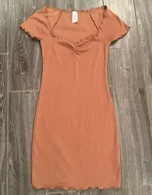 Abound size XXS organic cotton stretchy ribbed dress brown/tan EUC