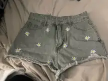 Green flower print Jean shorts