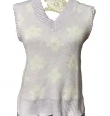 Wild Fable Lilac Floral Intarsia Knit Sweater Vest Y2K Preppy Style Size Small