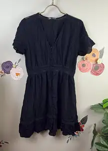 Zara Black Button-up Blouse Mini Dress - Size - Medium