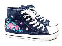 Airwalk Sneaker Womens 10 Navy‎ Denim Embroidered Flowers Lace Up High Top Shoes