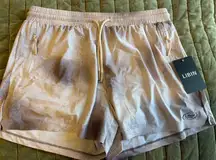 Libin Womens Running Shorts XL Blue Gray Inner Liner Zip Back Pocket