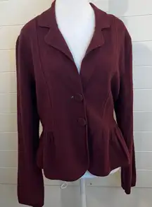 Elegant Burgundy Women's Blazer 100% Wool XL Buttons Minimalist Indie Clean