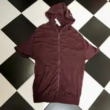 NWT  Lightweight Slashed Zip Up Hoodie Sweatshirt Short Sleeve Ruched szL