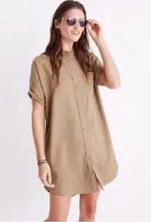 Madewell Oversized Button Down Shirt Dress Tan Khaki size M Pockets Boxy Minimal