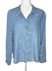 Cloth & Stone Top‎ L Anthropologie Denim Chambray Polka Dot Button Up Shirt