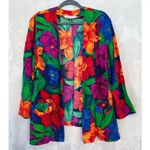 Laura & Jayne Collection Women’s Bright Floral Jacket With Pockets Size 14 GUC