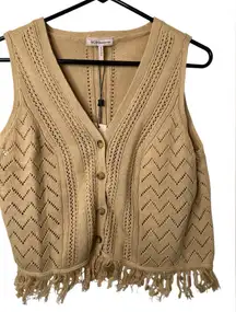 BCBGeneration Tan Fringe V-Neck Sweater Vest NWT