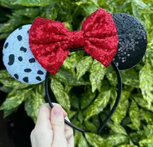 NEW Dalmatians Cruella Disney Movie Theme Sequin Mouse Ears Headband Polka Dot