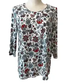 J Jill blue/rust floral knit top with back detail Sz S