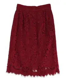 J.Crew Pintucked Pencil Skirt‎ Floral Lace F8660 Midi Pleated Red Women's Size 4