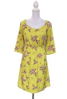 Small Yellow Foral Blouson Stretchable Waist Casual Mini Dress OLD NAVY