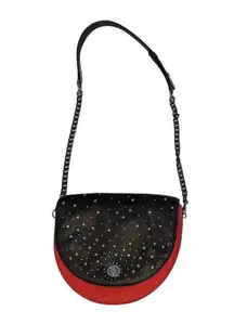 Ju'sto J-Hoop Studded Shoulder Bag Red Black Rubber Chunky Statement Purse Tote
