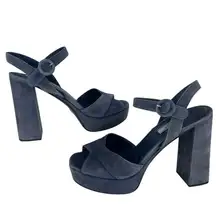Prada Suede Crisscross Platform Sandals in Blue